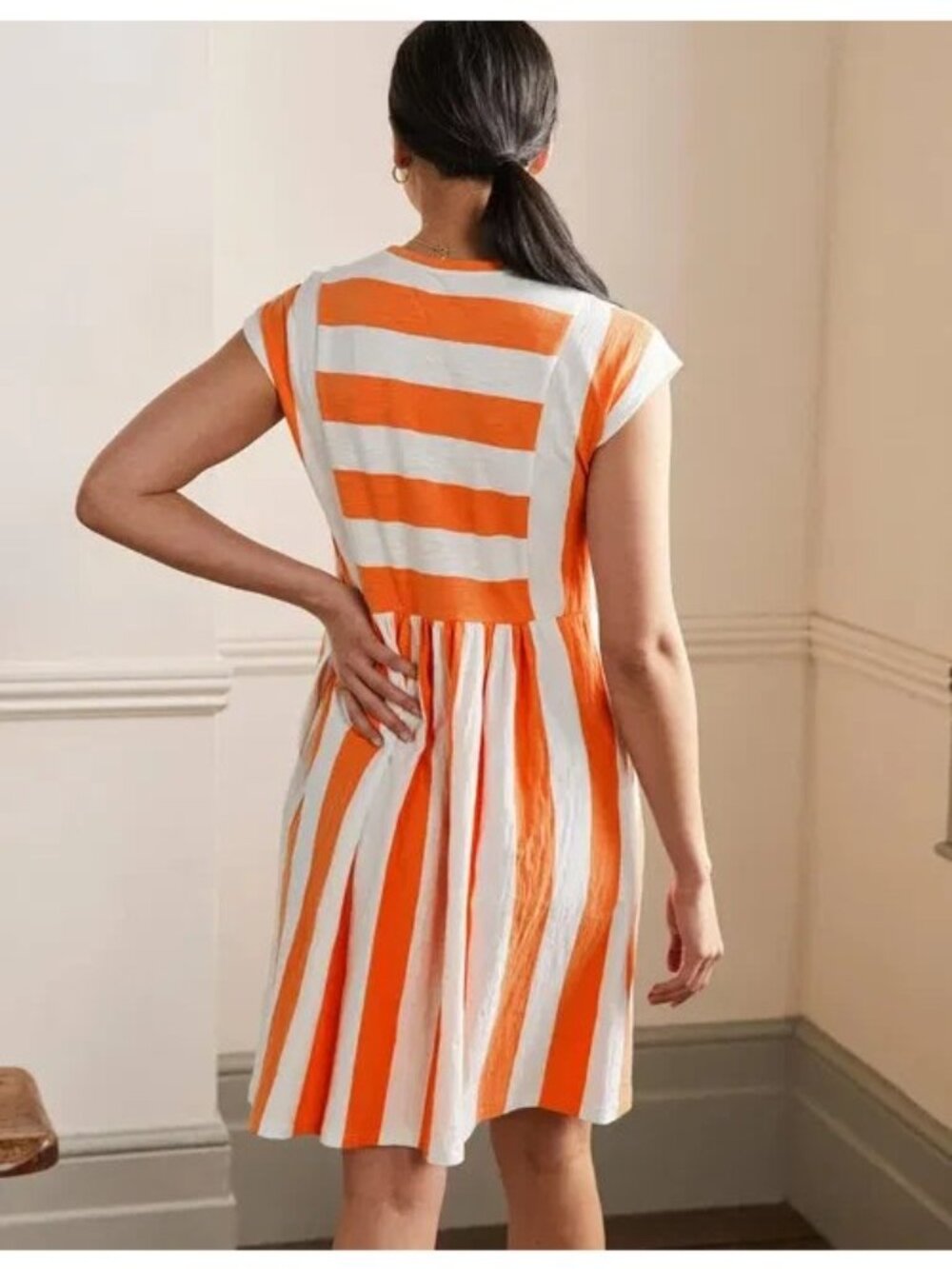 NEW Boden Jersey T-shirt Orange Striped Color Block Cotton Dress Women’s Size 8R - Picture 8 of 8